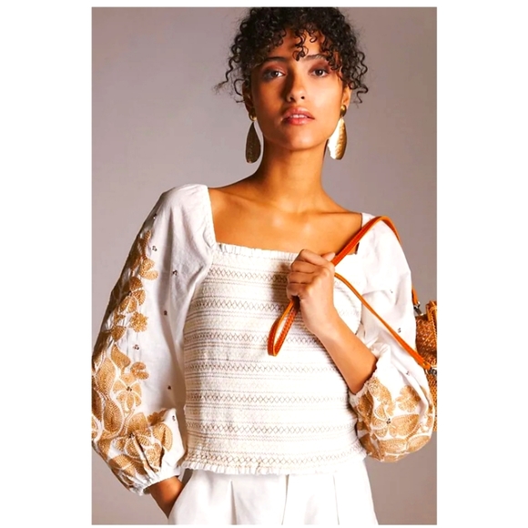 Anthropologie Tops - LIKE NEW Anthropologie Smocked Lavishly Embroided Top